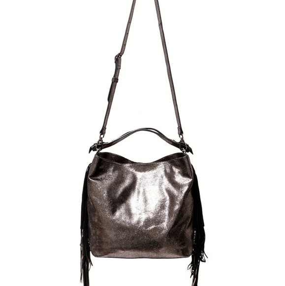 BRIAN ATWOOD Fringe metallic hobo bag purse PEWTER - Picture 2 of 4